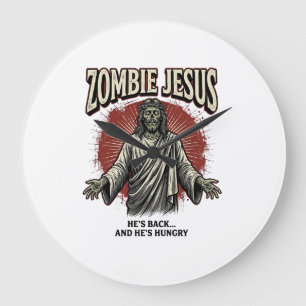 Reloj Redondo Grande Jesús Zombie Grabado Antiguo Diseño de Camiseta Di