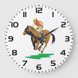 Reloj Redondo Grande Jinete de carreras de caballos galopando