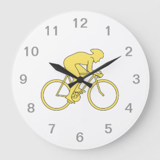 Reloj Redondo Grande Jinete de la bicicleta en amarillo