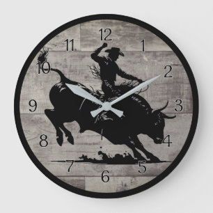 Reloj Redondo Grande Jinete de Toro Rodeo Rústico Redondo