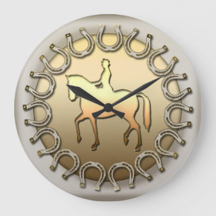 Reloj Redondo Grande Jinete y herraduras del caballo del Dressage