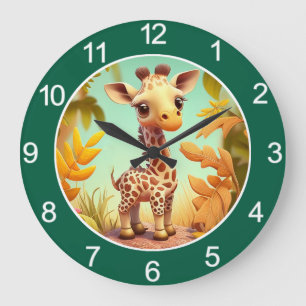 Reloj Redondo Grande Jirafa bebé linda tropical de dibujos animados-375