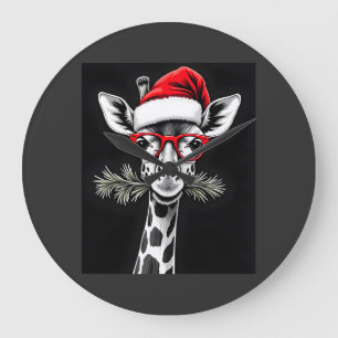 Reloj Redondo Grande Jirafa de Navidad Sombrero de Santa Pijama Regalo