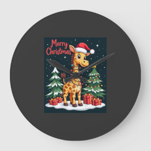 Reloj Redondo Grande Jirafa Feliz Navidad Encendido del Árbol de Navida