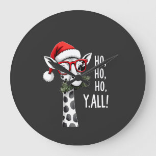 Reloj Redondo Grande Jirafa Linda Con Sombrero De Santa Feliz Navidad A