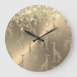 Reloj Redondo Grande jirafas Purpurinoso sobre el oro glitzy          