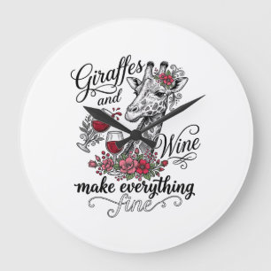 Reloj Redondo Grande Jirafas y vino Diseño de camiseta de grabado vinta