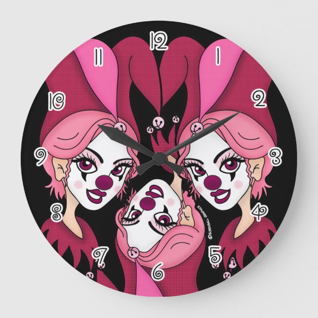 Reloj Redondo Grande Joker Payaso Rosa (Anverso)