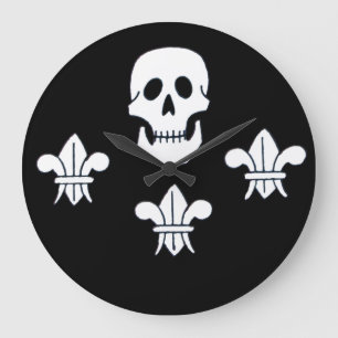 RELOJ REDONDO GRANDE JOLLY ROGER SKULL Y LA BANDERA DE TRES LILIES