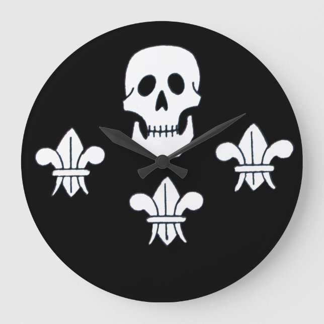 RELOJ REDONDO GRANDE JOLLY ROGER SKULL Y LA BANDERA DE TRES LILIES (Anverso)