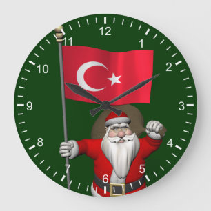 Reloj Redondo Grande Jolly Santa Claus Con Bandera De Turquía