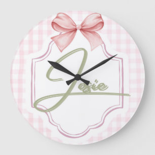 Reloj Redondo Grande Josie Baby Nursery personalizado Bow&Gingham