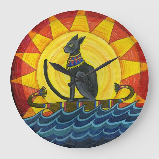 Reloj Redondo Grande Journey Down the Nile, Egyptian Cat Wall Clock (Anverso)