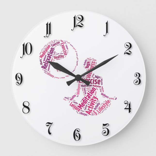 Reloj Redondo Grande Joven chica practicando yoga bajo el símbolo Yin Y (Anverso)