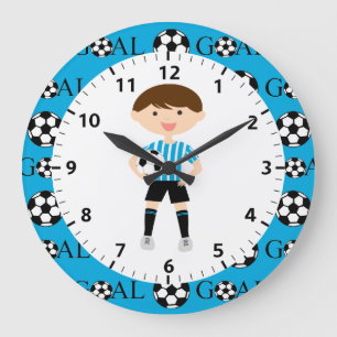 Reloj Redondo Grande Joven de fútbol 1 franjas azules y blancas claras