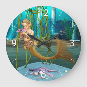 Reloj Redondo Grande Joven Sirena Fantasía Subacuática para Niños