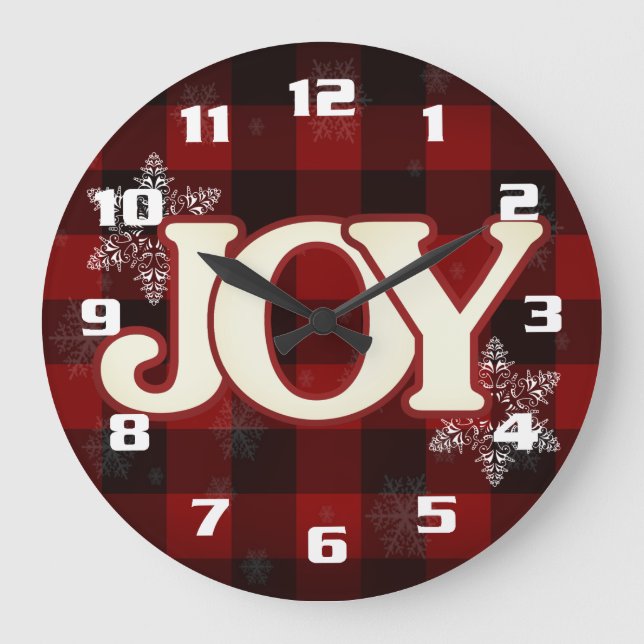 Reloj Redondo Grande JOY de los Navidades Elegante Red Buffalo plaid (Anverso)