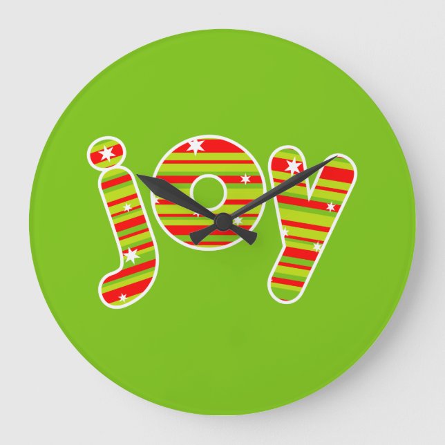 Reloj Redondo Grande JOY en los Navidades, franjas rojas y verdes (Anverso)