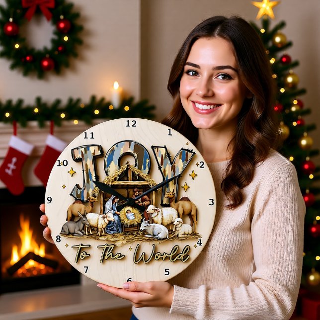 Reloj Redondo Grande Joy World Nativity Wood (Subido por el creador)