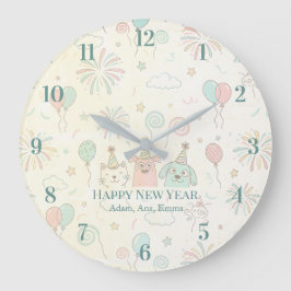 Reloj Redondo Grande Joyful Happy New Year 2026 Kids Name Custom 