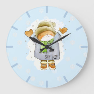 Reloj Redondo Grande Joyous Winter Cat