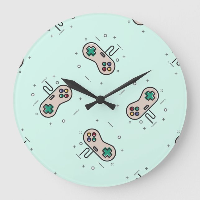 Reloj Redondo Grande joystick de juego gris en azul (Anverso)