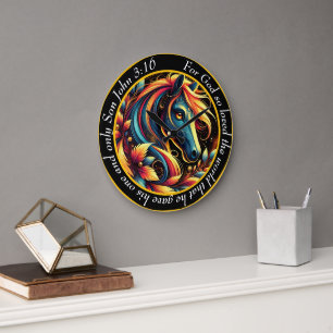 Reloj Redondo Grande Juan 3:16 Caballo Abstracto Cristiano Azul Y Blanc