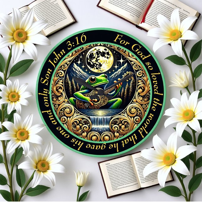 Reloj Redondo Grande Juan 3:16 Sombra De Guitarra Brilla Bajo La Luna (Subido por el creador)