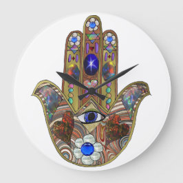 Reloj Redondo Grande Judaica Hamsa Hearts Flowers Opal Art Print