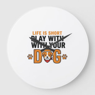 Reloj Redondo Grande Juega Con Tu Perro Diseño De Grabado Divertido Vin