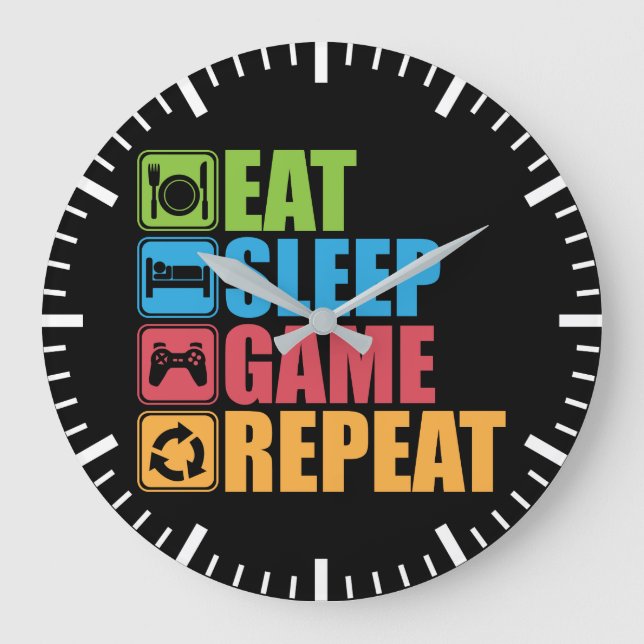 Reloj Redondo Grande Juego - coma, duerma, juego, repetición - (Anverso)