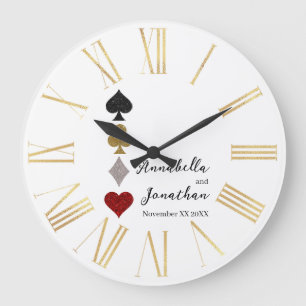 Reloj Redondo Grande Juego de Cartas Brillantes Casamiento Casino Las V