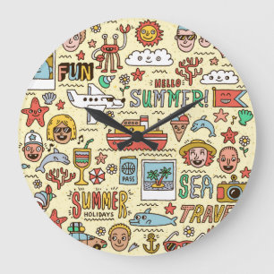 Reloj Redondo Grande Juego de Doodle de vacaciones de verano