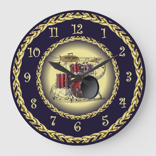 Reloj Redondo Grande Juego de tambores 02 ~ Desplazamiento musical ~ Or (Anverso)