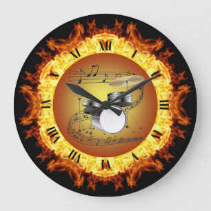 Reloj Redondo Grande Juego De Tambores ~ Creación De Fuego #3 ~ De La C