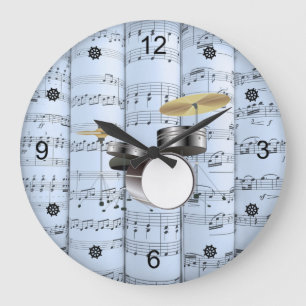 Reloj Redondo Grande Juego de tambores~Música de hojas rodadas~Fondo de
