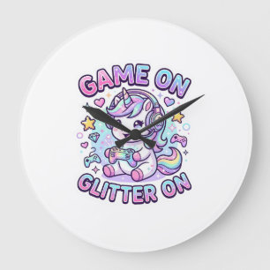 Reloj Redondo Grande Juego De Unicornio Con Brillo En Diseño Gráfico De