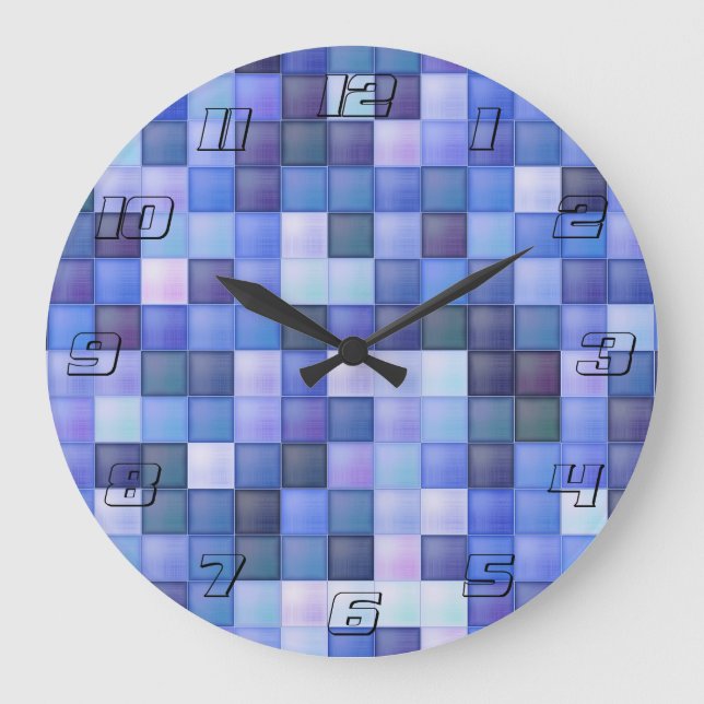 Reloj Redondo Grande Juego de video Pixels Blue Square Pattern (Anverso)