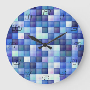 Reloj Redondo Grande Juego de video Pixels Blue Square Pattern