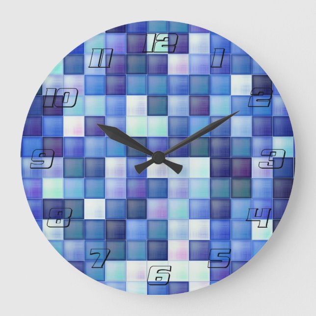 Reloj Redondo Grande Juego de video Pixels Blue Square Pattern (Anverso)