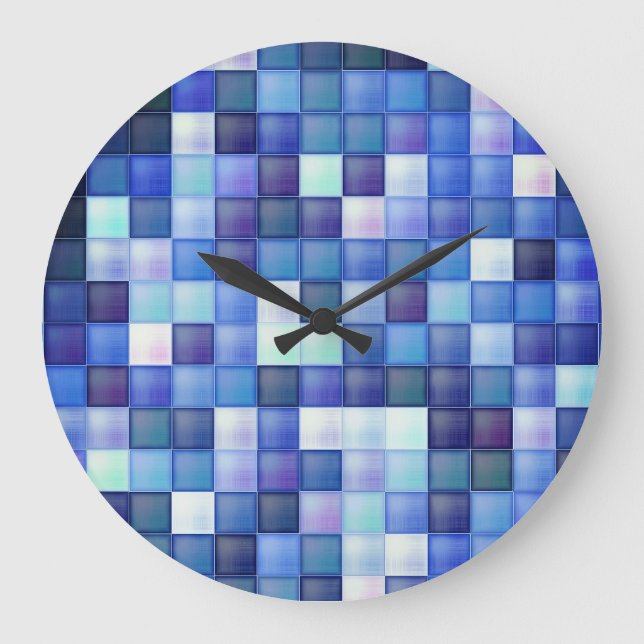 Reloj Redondo Grande Juego de video Pixels Blue Square Pattern (Anverso)