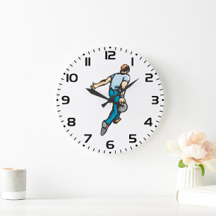 Reloj Redondo Grande Jugador de Bolos Retro Lanzando Bola
