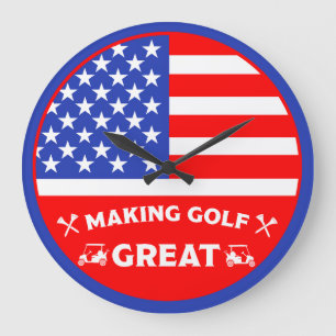 Reloj Redondo Grande Jugador de Golf Americano Divertido Personalizado