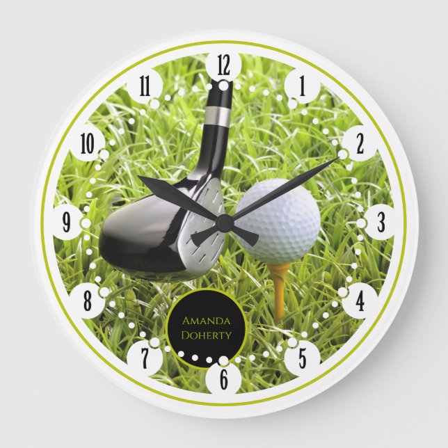 Reloj Redondo Grande Jugador de golf | Regalos deportivos (Anverso)