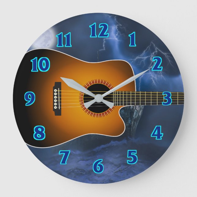 Reloj Redondo Grande Jugador de guitarra acústica (Anverso)