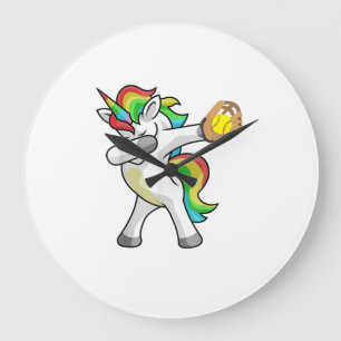 Reloj Redondo Grande Jugador de Sóftbol Unicornio Dabbing Divertido Bai