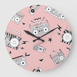 Reloj Redondo Grande Jugadores de cassette antiguos: patrón retro.