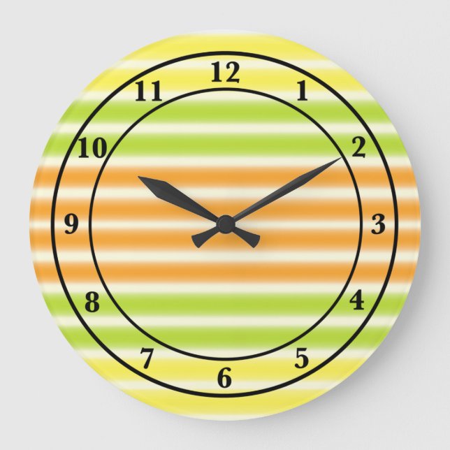 Reloj Redondo Grande Juicy Citrus Lemon Lime Y Rayas Naranjas (Anverso)