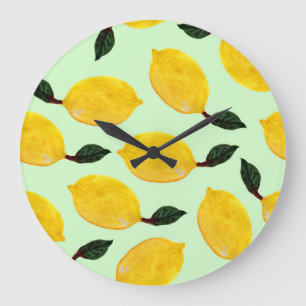 Reloj Redondo Grande Juicy Lemon Blueberries: Patada sin mar acuarela