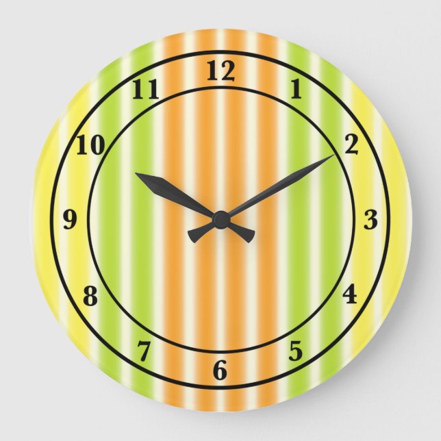 Reloj Redondo Grande Juicy Lemon Lime Y Naranja Citrus Fruit Stripes (Anverso)